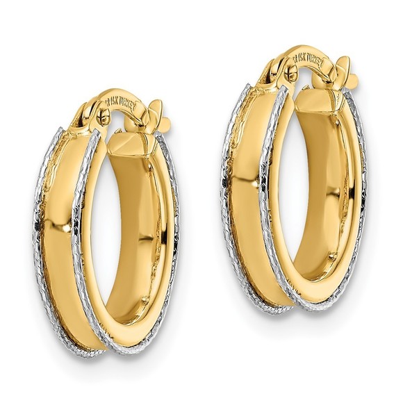 14k Two-tone Diamond-cut Edge 3x14mm Round Hoop Earrings - Picture 4 of 4